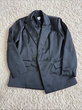 a new day Black Satin-Look blazer and strapless top set